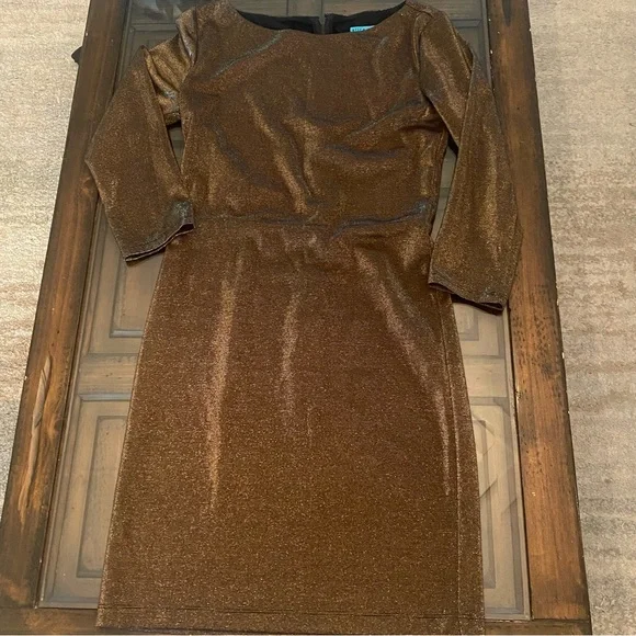 Alice + Olivia Gold Bronze Dress Back Mesh Detail size 6 - Picture 3 of 15